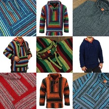 Recycled Mexikanisch Baja Jerga Kapuzenpullover Jacke Warm Hippie Übergröße