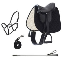 Holzpferde Sattel mit Halfter Set und Gerte für Holzpferd bis 145cm Umfang