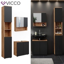 Badmöbel-Set Irma Eiche Anthrazit 3-teilig Hochschrank Waschbeckenschrank Vicco