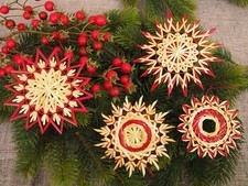 Strohsterne mit 16 Spitzen Rot Handarbeit Baumschmuck Advent Dekoration