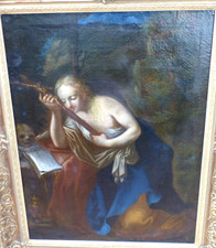 Barock Ölgemälde Maria Magdalena Büßerin mit Kruzefix Totenkopf
