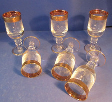 Murano Glas, Serie Medici, 6 Likörgläser, geätzt, breiter Goldrand