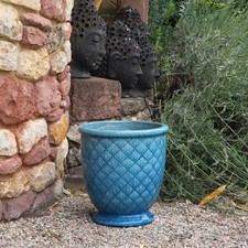 Handgefertigter glasierter Pflanzkuebel  Azur Provence in Tuerkis 30 cm