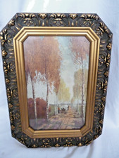 antiker Rahmen Holz rechteckig Muscheldekor mit Landschaftsdruck Birkenallee