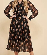 SCHIFFHAUER MUNICH® Kleid, V-Ausschnitt 1/2 Knopfleiste Plisseefalten Gr.40