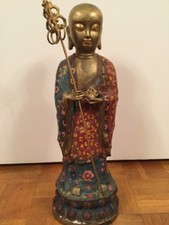 Große Antike Cloisonne Figur Ksitigarbha Bodhisattva Buddha Mönch 47 cm 