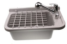 Set Ausgussbecken Grau 50cm Waschbecken Spülbecken inkl. Auflagerost, Zubehör