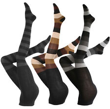 Damen Strumpfhose mit Blockstreifen, Baumwolle, warme Strickstrumpfhose