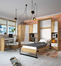 Jugendzimmer-Set 6-teilig Schrankbett artisan eiche weiß Hochglanz 76595829