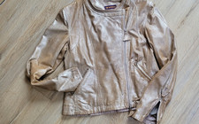 Lederjacke Ziegenvelour REVERSO 38 silber-braun Bikerstyle kurz sehr weich Top