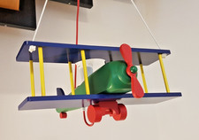 Kinderzimmer Deckenlampe, Doppeldecker-Flugzeug (Holz)