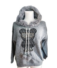 Pullover Mit Fell Kapuze Abnehmbare Perlenstränge Bling Bling Kuschelig Winter 