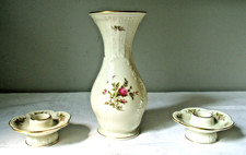 Rosenthal Classic Rose  Vase & 2 Kerzenständer Elfenbein mit Goldrand