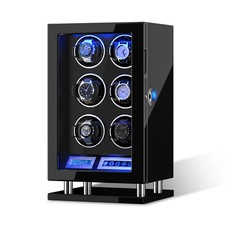 6 Uhren Automatik Uhrenbeweger LED Fingerabdrucksperre LCD Watch Winder Holz Box