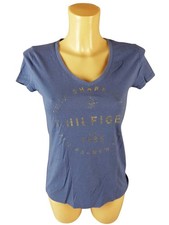 Tommy Hilfiger Damen T-Shirt XS | 34 blau kurzarm V-Ausschnitt Glitzer (21512)