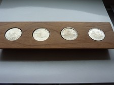 4 Silber- Medaille  ThyssenKrupp Steel Europe in Holz-Tableau