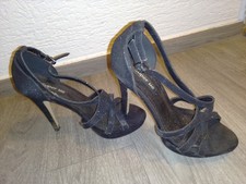 Open Toe High Heels * 37 * Schwarz Glitzer * Getragen/Gebraucht/Guter Zustand