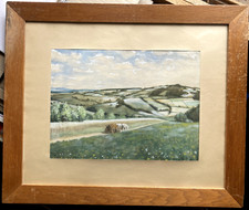::WILKE 1944 AQUARELL OCHSEN HEUWAGEN LANDWIRTSCHAFT FELDER VERSO WIDMUNG RAHMEN