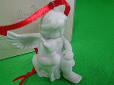 Kleiner weißer sitzender Engel mit Reh Bambi  5,5 cm mit Anhänger  Rosenthal