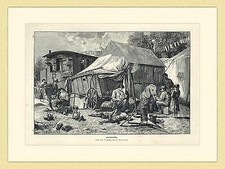 Künstlerleben Schausteller Zirkus von O. Herrfurth Wohnwagen HOLZSTICH II 910