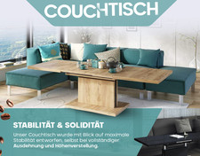 Couchtisch Esstisch höhenverstellbar ausziehbar 120–200 cm ASTONS Einlegeplatten