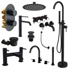 Mattschwarz Modern Rund Badezimmer Thermostat Waschbecken & Badarmaturen