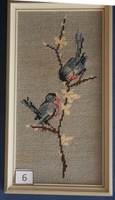 Stickbild Kreuzstickerei Handarbeit 80er gerahmt, Blaumeise ca. 14*25cm, top