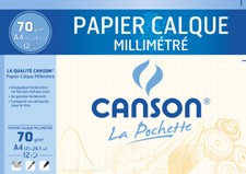 CANSON Millimeterpapier transparent DIN A4 70/75 g/qm dunkelbraun 12 Blatt