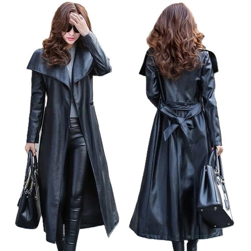 Schwarzer leder trenchcoat - leder,