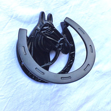 Pferdekopf mit Hufeisen Klopfer Haustür Türklopfer Stalltür Deko Pferd + Reiter