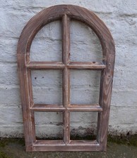 Kleineres Dekofenster Sprossenfenster Dekorahmen halbrund Holz braun 49 cm