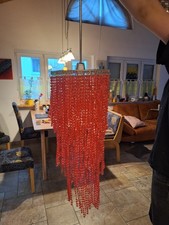 Lampe im 70er Retrodesign, Rote Kunststoffperlen und Chrom