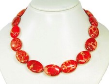 Außergewöhnliche Edelsteinkette aus Meeressediment in Ovalform rotfarben