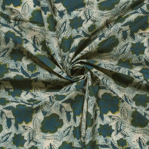 Baumwollstoff blumen blau oliv - blau,