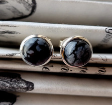 925 Sterling Silber Ohrringe Schneeflocken Obsidian Edelstein Ohrstecker