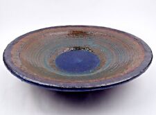 Studio Keramik Schale Rillendekor blau braun gruen Laufglasur Dm 36,5 cm Vintage