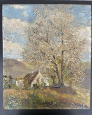 W. Mosblech, Gemälde, Landschaft Cottage Frühling Baumblüte