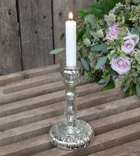 Kerzenhalter Kerzenständer bauernsilber glas 18 cm Landhaus Vintage Chic Antique