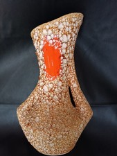 Vallauris Vase Bodenvase 39 cm Lava und Glanzglasur orange Orig. Papieraufkleber