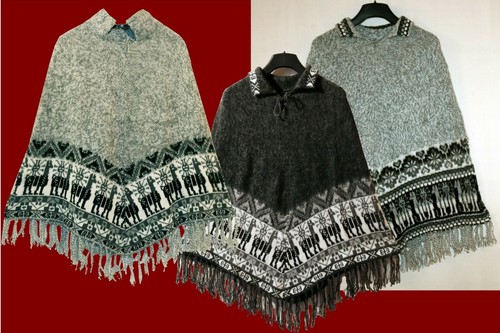 Alpaka strick poncho grau - alpaka, poncho: