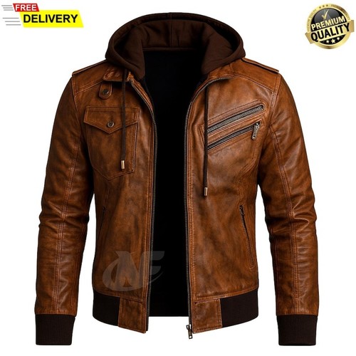 Distressed braune lederjacke - distressed,