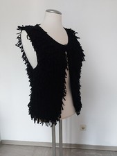 Stylische Zottelweste Strick Weste schwarz  Gr. 34 36 S XS
