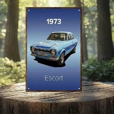 Blechschild Oldtimer Ford Escort 1973 Vintage Metallschild TEL3515
