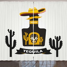 Tequila Rustikale Gardine Zuckerschädel auf Flasche Hut