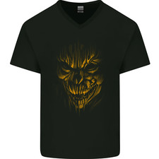 Demon Skull Devil Satan Grim Sensenmann Gothic Herren V-Ausschnitt Baumwolle T-Shirt