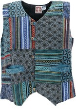 Goaweste, Psytrance Patchwork Herren Weste - blau