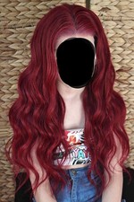 Perücke remy Echthaar Front Lace Wig weinrot rot lang gewellt wellig langhaar