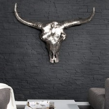 Eindrucksvoller Deko Schädel MATADOR Silber Alu Stier Büffel Longhorn Skull