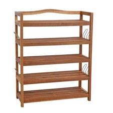 Holz Schuhregal Schuhschrank 5 Etagen Haken zum Aufhängen Schuhablage Regal