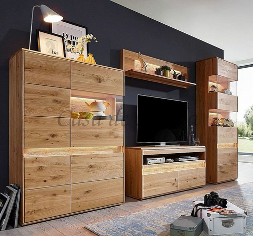 Massivholz wohnwand oker - wohnwand,